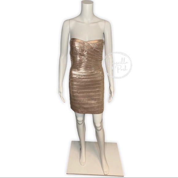 Herve Leger Nazik Sequin Bandage Dress, Bare Combo - Picture 9 of 16